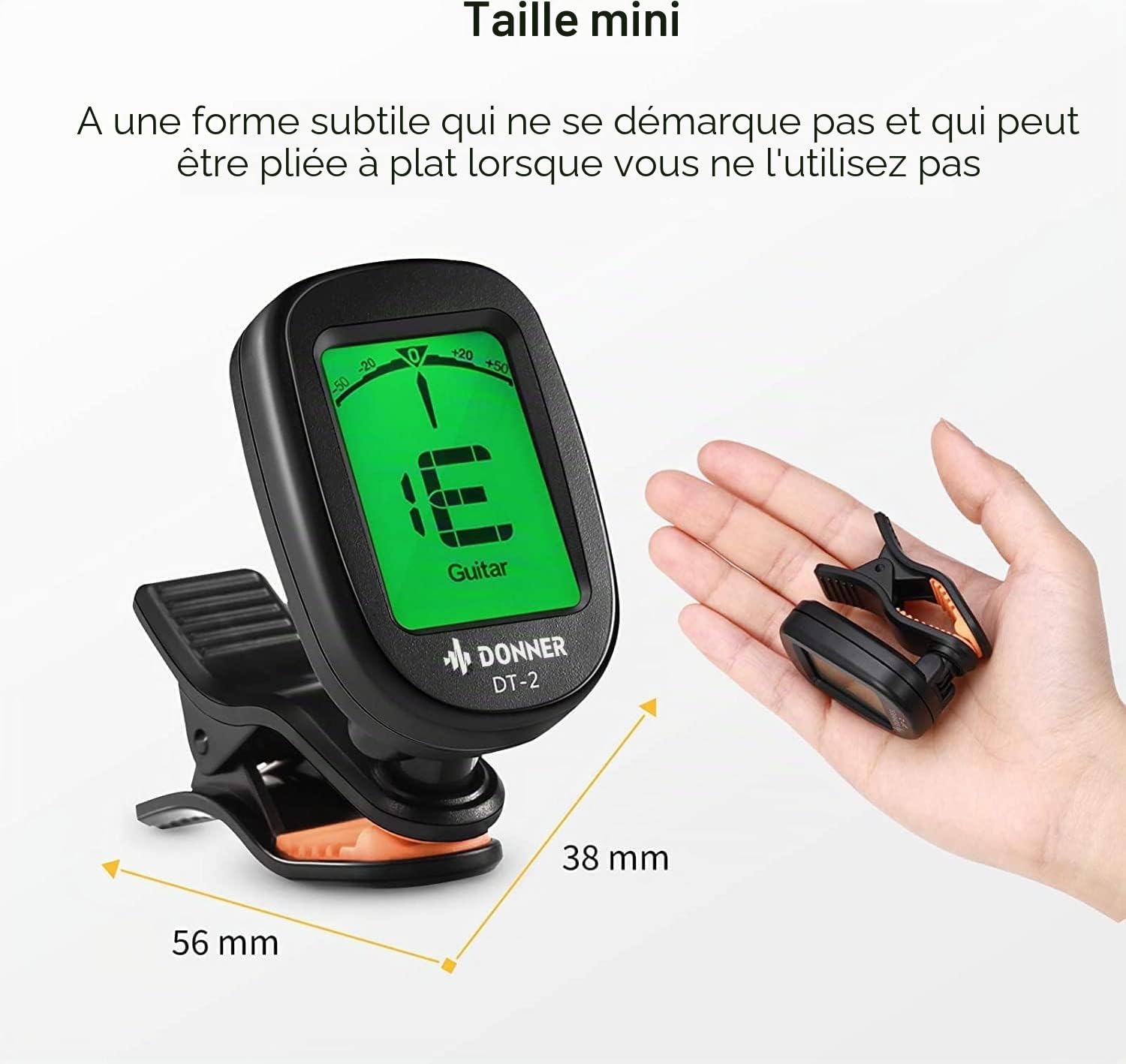 Donner Accordeur de Guitare Chromatique à Pince Tuner Portable pour Guitare, Basse, Violon, Ukulélé et Banjo, avec Ecran LCD 360° Rotation, Batterie Incluse (DT-2)