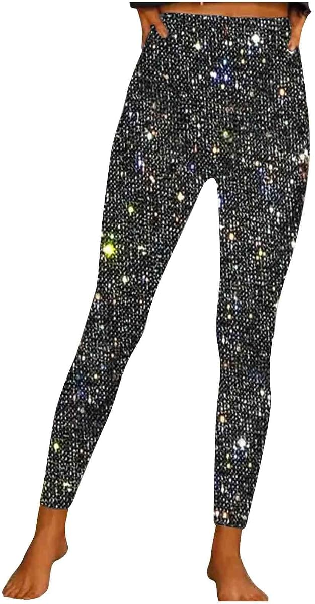 Ruziyoog Women's High Waisted Glitter Leggings Fashion Y2K Yoga Workout Sequin Pants High Waisted Elastic Tights Streetwear