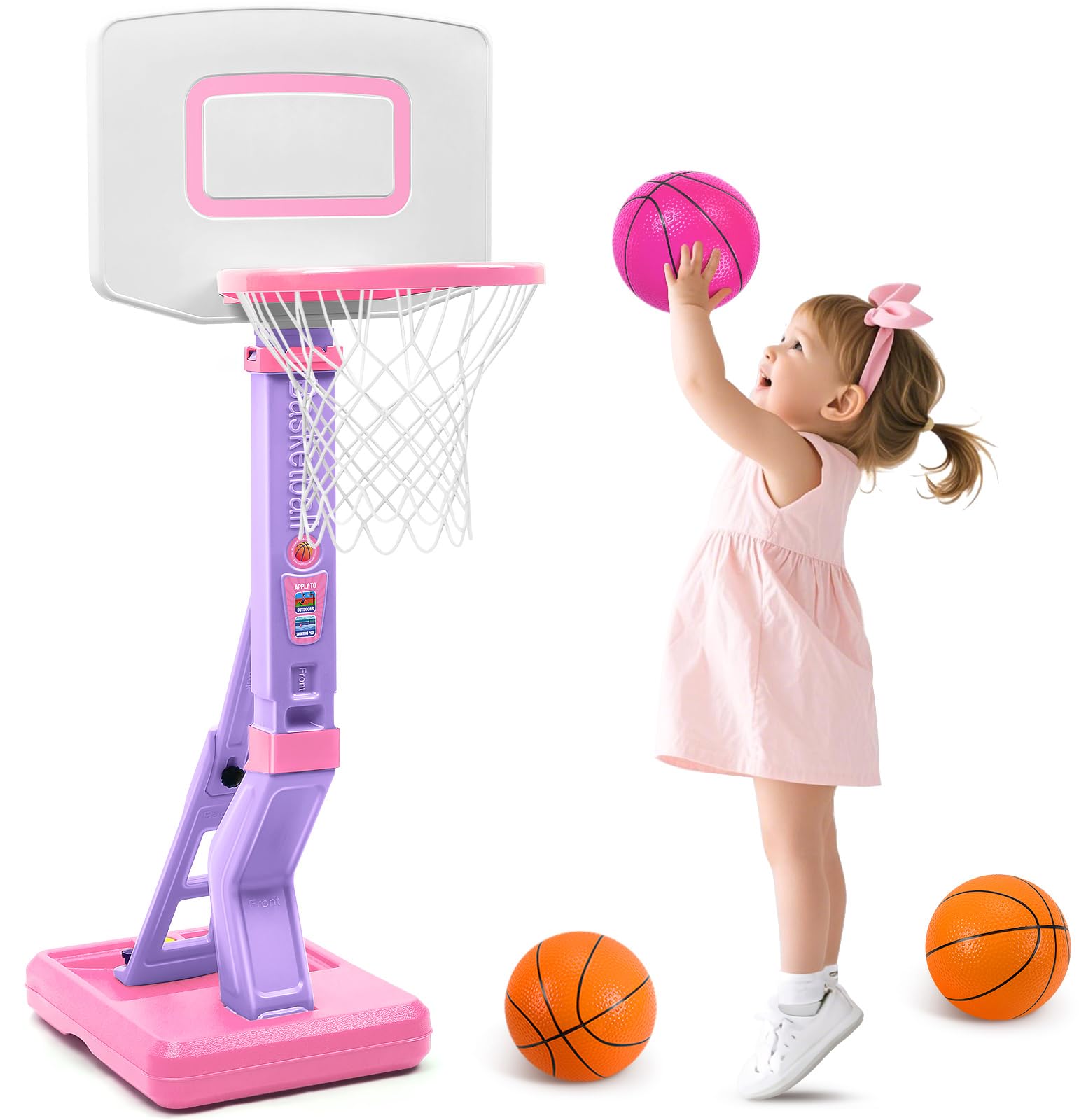 Pink Basketball Hoop Set For Kids Indoor, Girls Mini Basketball Toys
