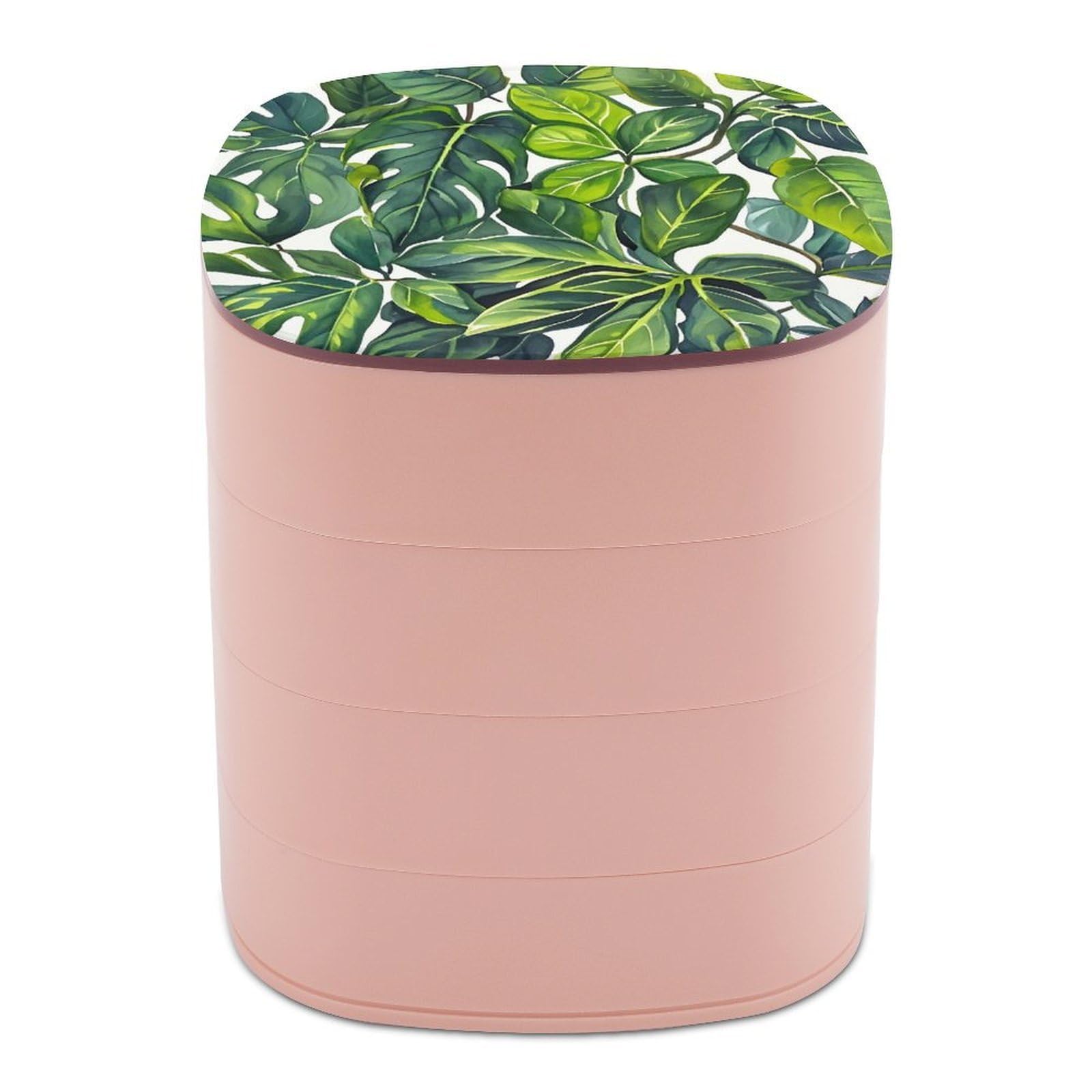 LZQPOEAS Green Leaves of Plants Jewelry Box with Mirror 4-Layer Rotating Travel Jewelry Case Small Jewelry Organizer Portable Jewelry Storage Box Rings Stud Necklaces Earring Holder for Women