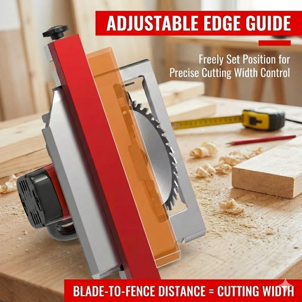 Adjustable Circular Saw Guide Rail - Aluminum Rip Fence & Straight Edge Guide for 4-5" Saws - Tool-Free Precision Cutting Track Attachment Kit with Steel Ruler & Safety Gloves