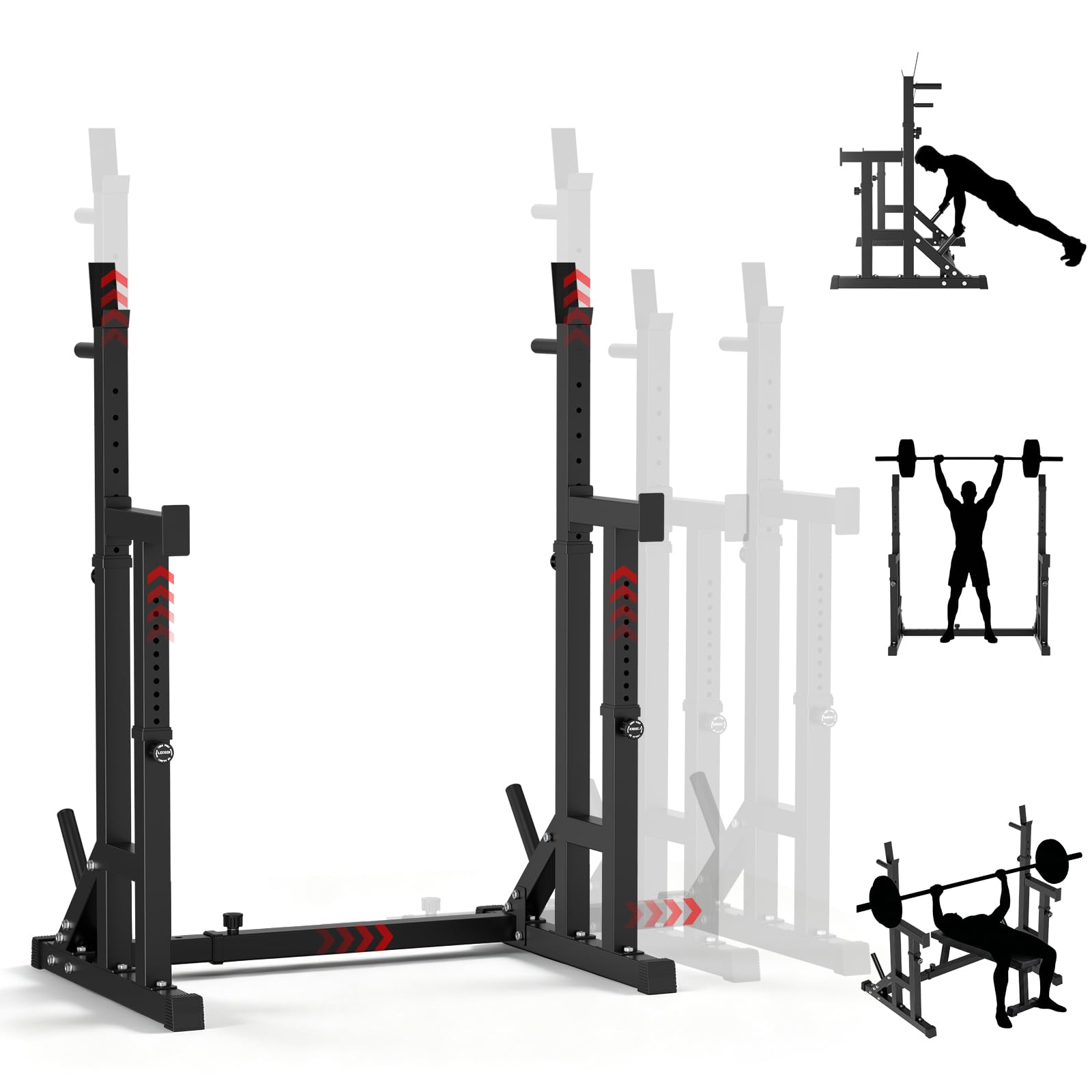 Squat Rack Hantelständer, Multi-Funktionales Langhantelständer, Höhenverstellbare Doppelte Langhantelablage mit Push up, Trainingsgerät für zu Hause, Multifunktionsbank. bis 400 KG