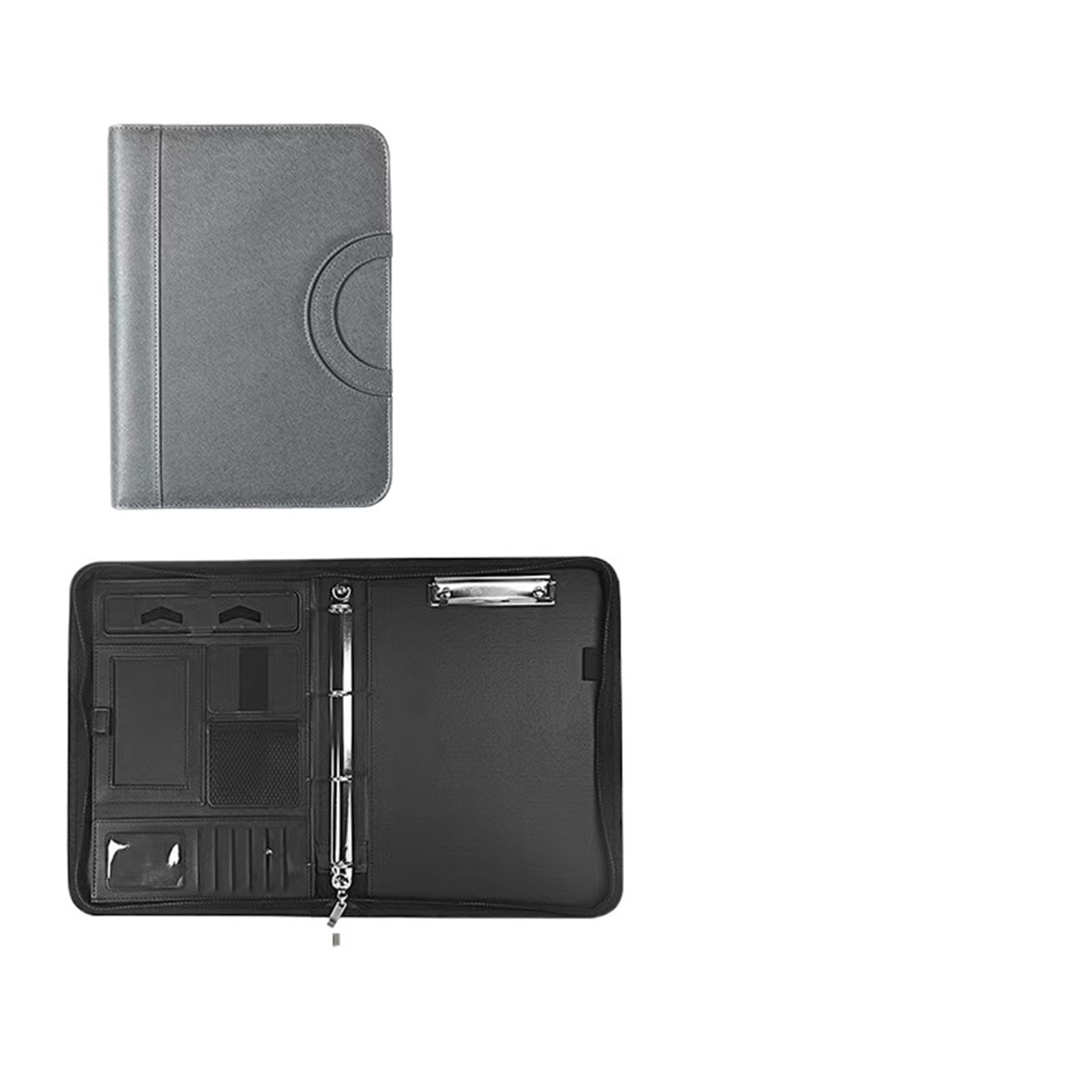 Organizer per cartelle, Custodia porta documenti in pelle PU formato A4 multicolore con cerniera e carte(Grey)