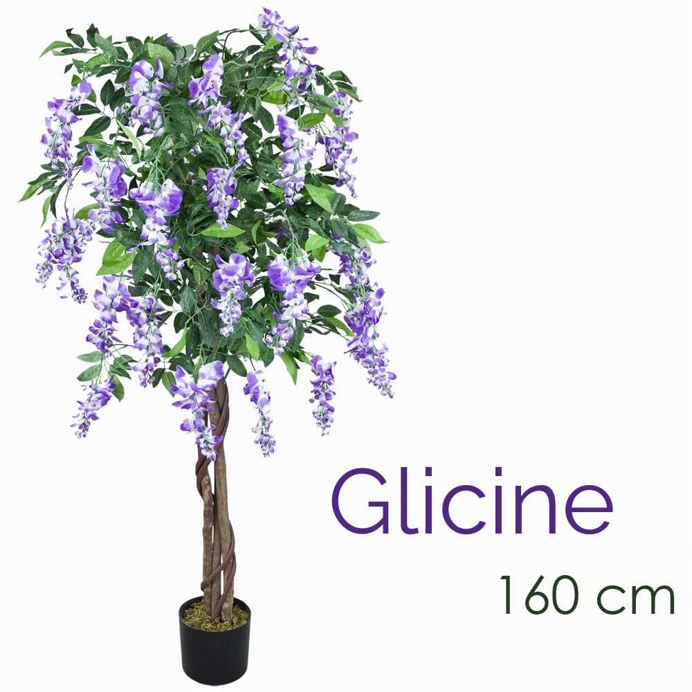 Decovego Wisteria Glicine Pianta Albero Artificiale con Legno Naturale 160cm