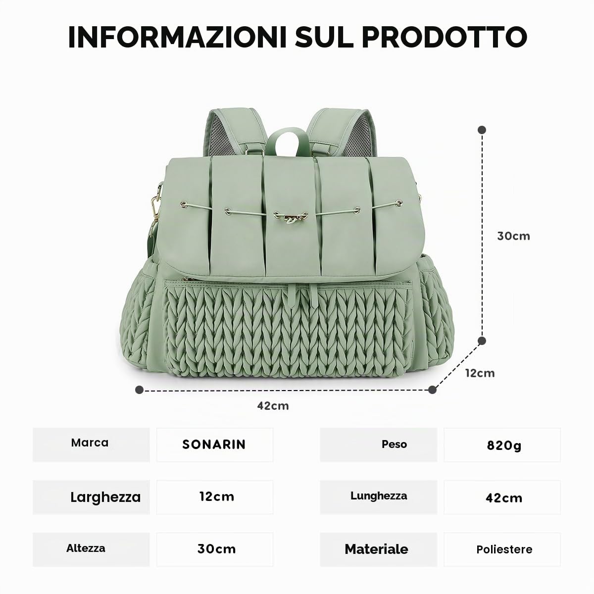 SONARIN Convertibile Zaino Fasciatoio,Grande Capacità Impermeabile Borsa per Pannolini Zaino Mamma Neonato Borsa Fasciatoio da Viaggio con Fasciatoio & Spalline Singola(Verde)