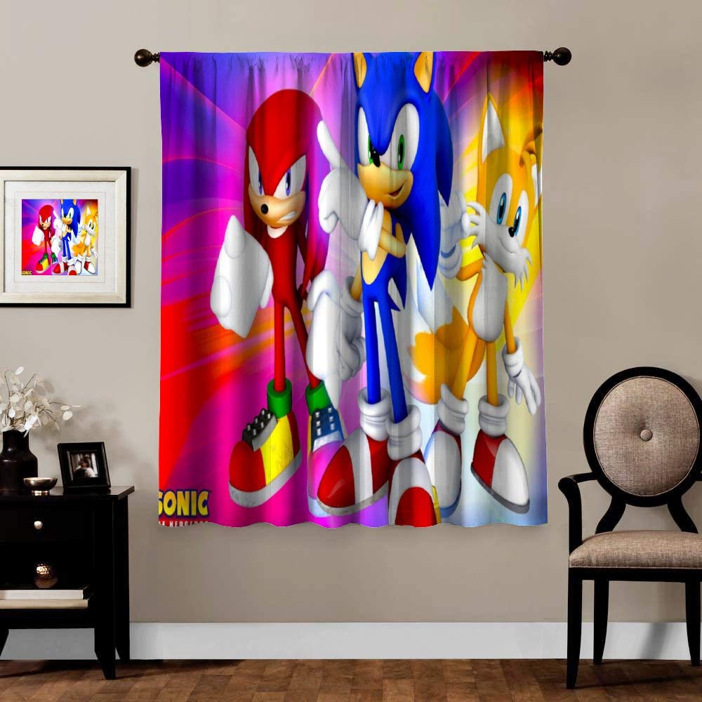 MVNTOO Sonic The Hedgehog Noise Reducing Thermal Insulated Curtain Blackout Curtains for Bedroom W55 xH72