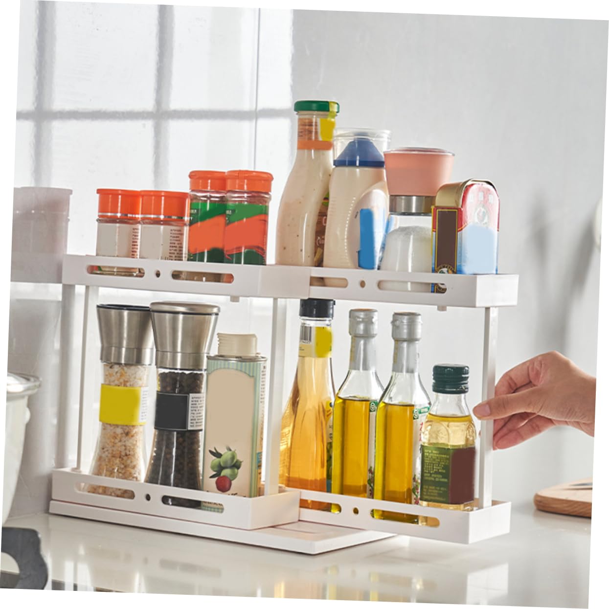 Sosoport Organizer Estraibile da Cucina Bianco a Doppio Strato in Abs e Acciaio al Carbonio, Salvaspazio Design a Estrazione, per Riporre Spezie e Accessori Sotto Lavandino