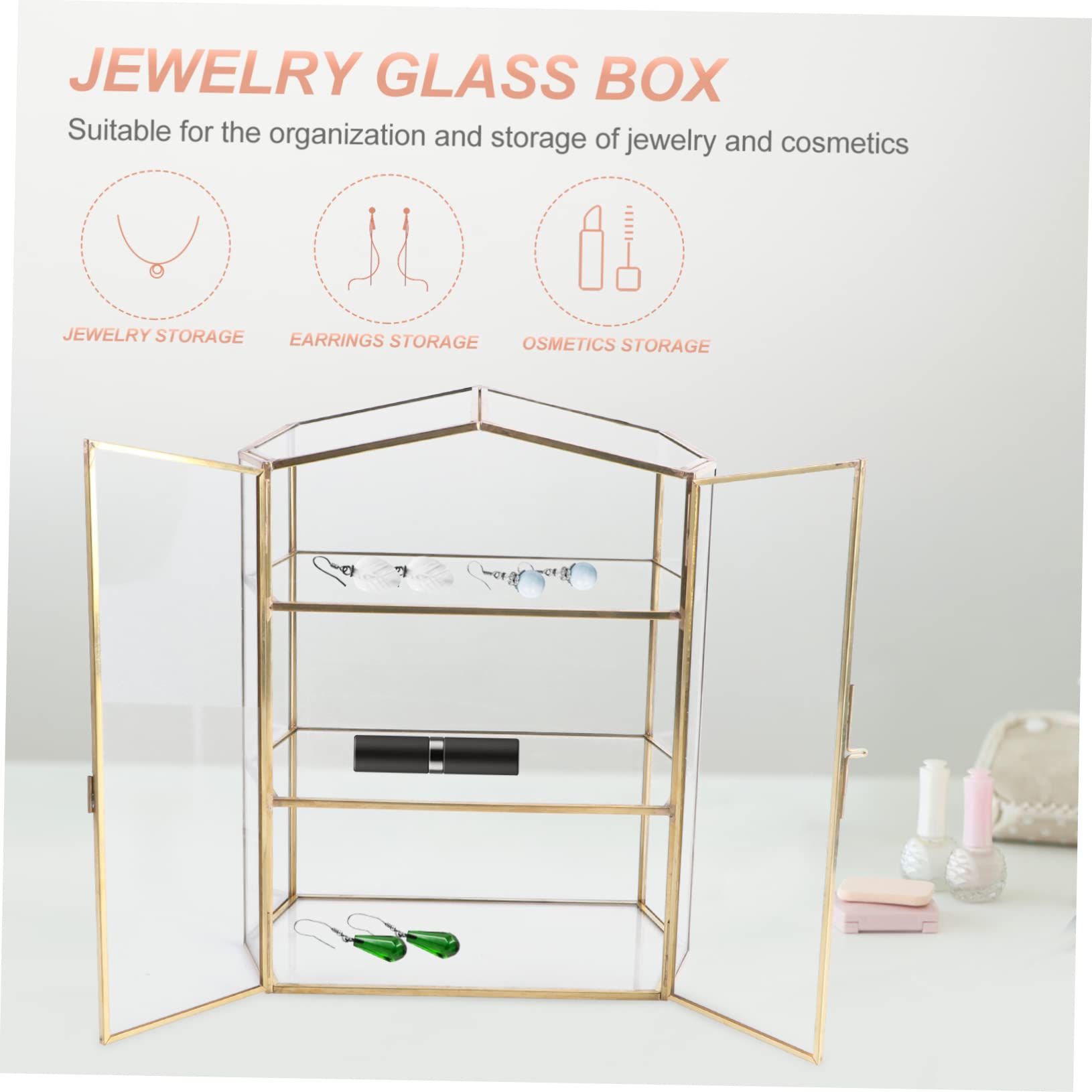 IMIKEYA Caja Organizadora de Maquillaje y Joyas de Escritorio de Vidrio Caja Multi Capa para Almacenamiento de Cosméticos y Accesorios