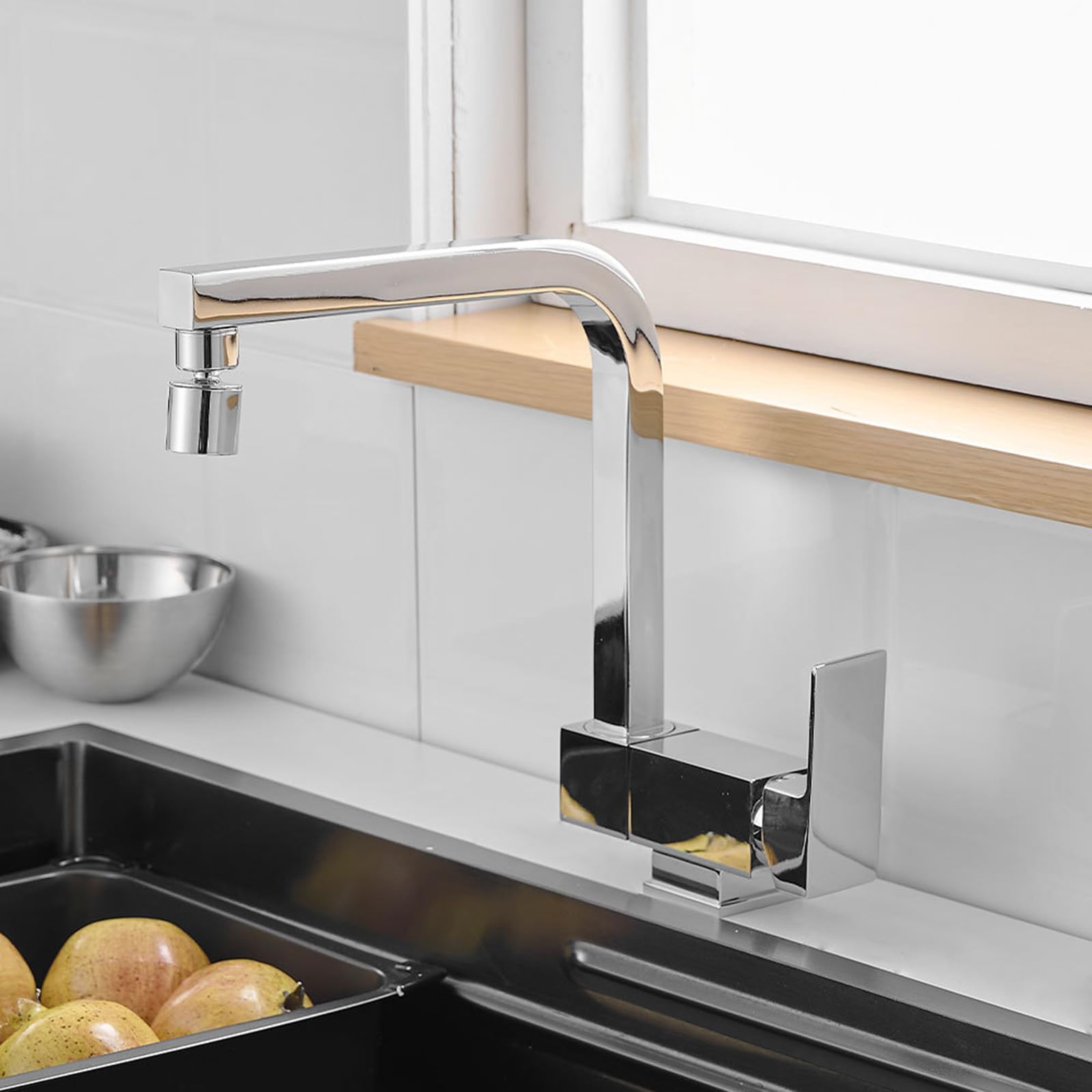 ZYCHSJXA Front Window Kitchen Tap Folding 360° Swivel Brass 2 Modes Sink Taps Mixer-Chrome Plated