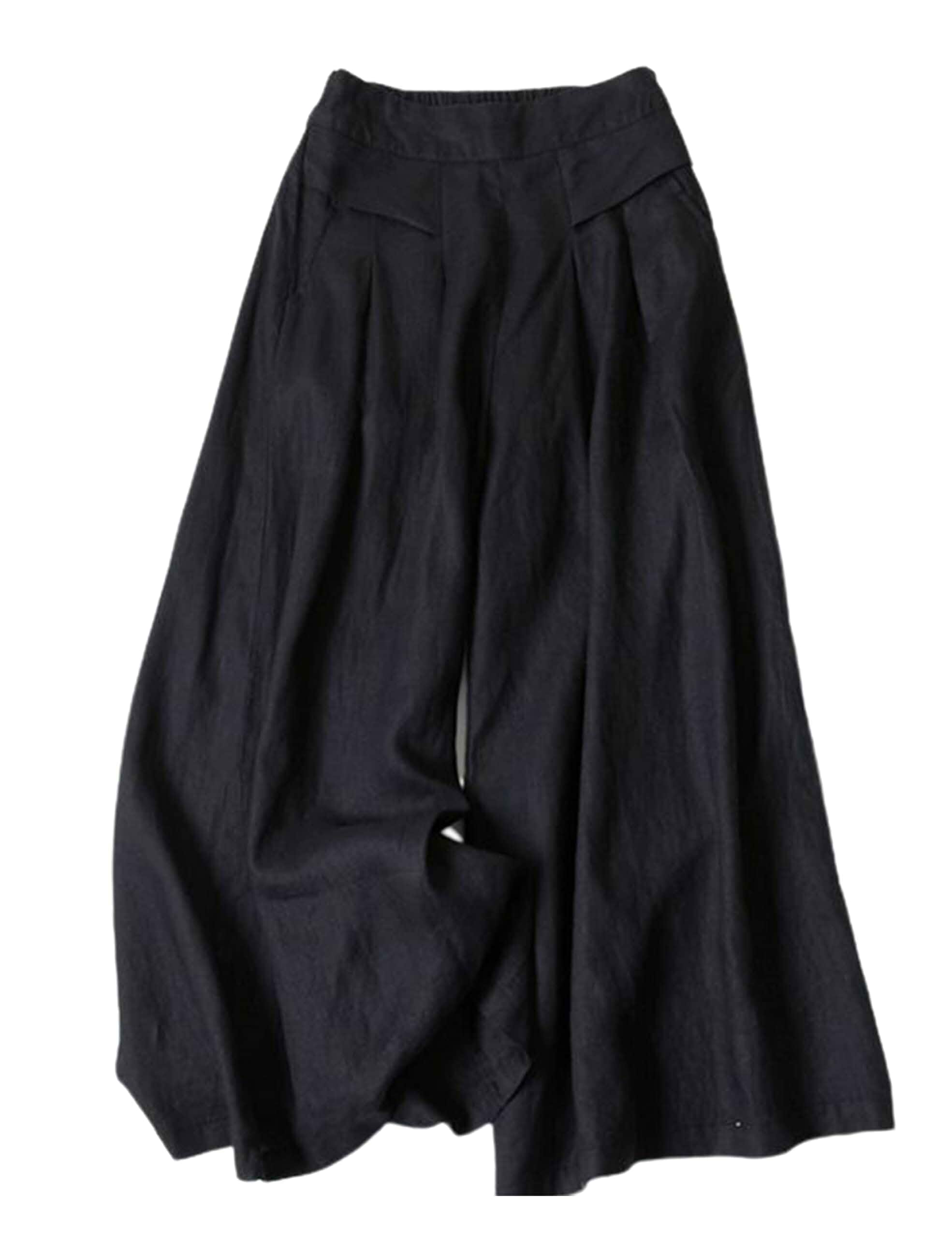 SCUSTY Linen Pants for Women Culottes Capris Wide Leg Palazzo Boho Pants Trousers