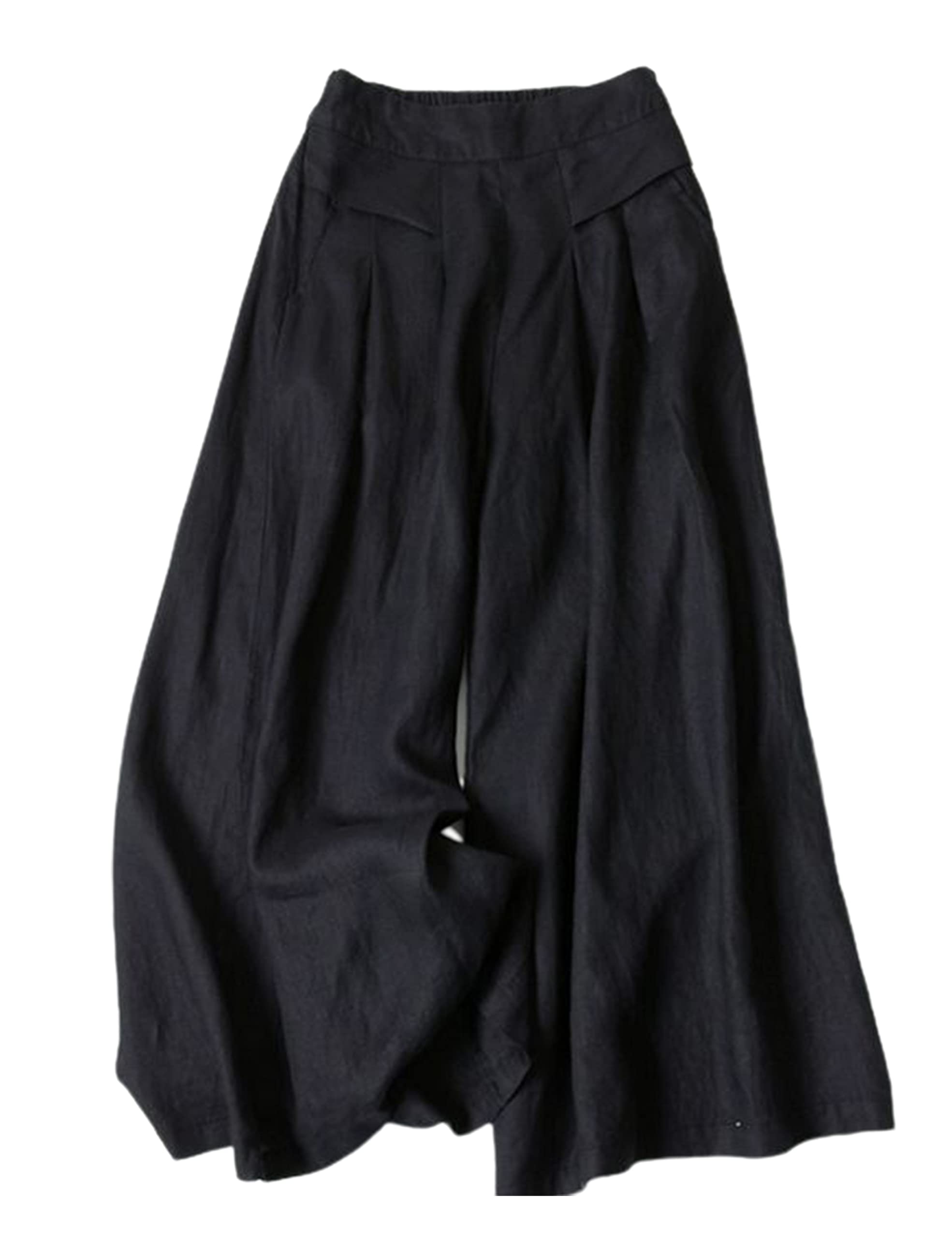 SCUSTY Linen Pants for Women Culottes Capris Wide Leg Palazzo Boho Pants Trousers