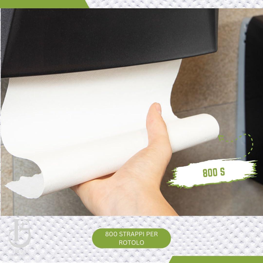 2 Rotoli carta Asciugatutto industriali extra resistenti - 1600 Strappi Rotolo, Bobina Pura Cellulosa 2 Veli idonea per dispenser - Rotoloni asciugatutto, carta assorbente cucina