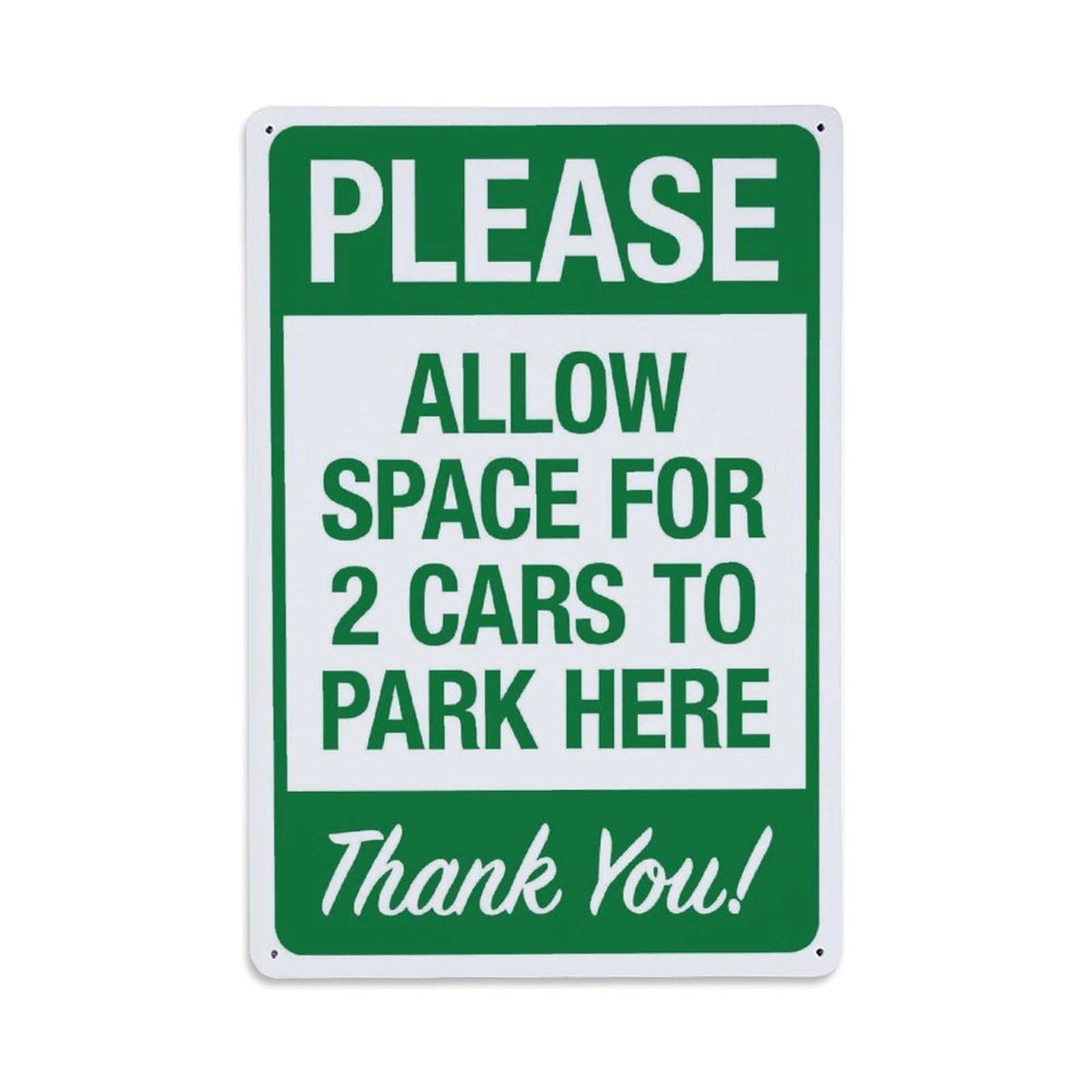 Please Allow Space For Two Cars Parking Green Notice Vertical Sign Vintage Aluminium Metal Sign, Retro Wall Decor for Home, Bar, Garage & Farmhouse 30x20cm