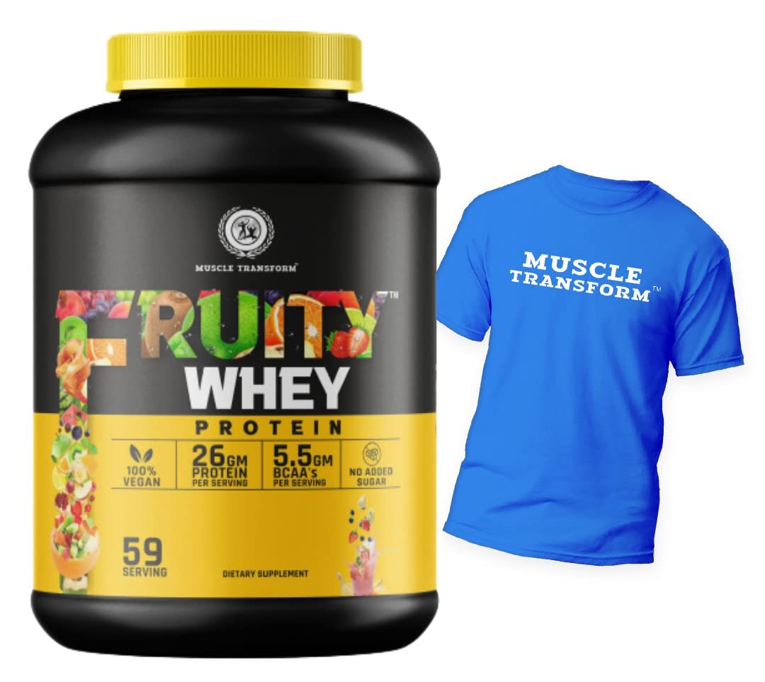 Muscle Transform Fruity Whey Protein Isolate, 26g Protein, 5.5 BCAAs, 6g Glutamine, 15g EAA | Muscle-Building Whey Protein Supplement Powder, Refreshing Whey for Men Women [Chocolate, 2kg] Free Gym Sports T-Shirt