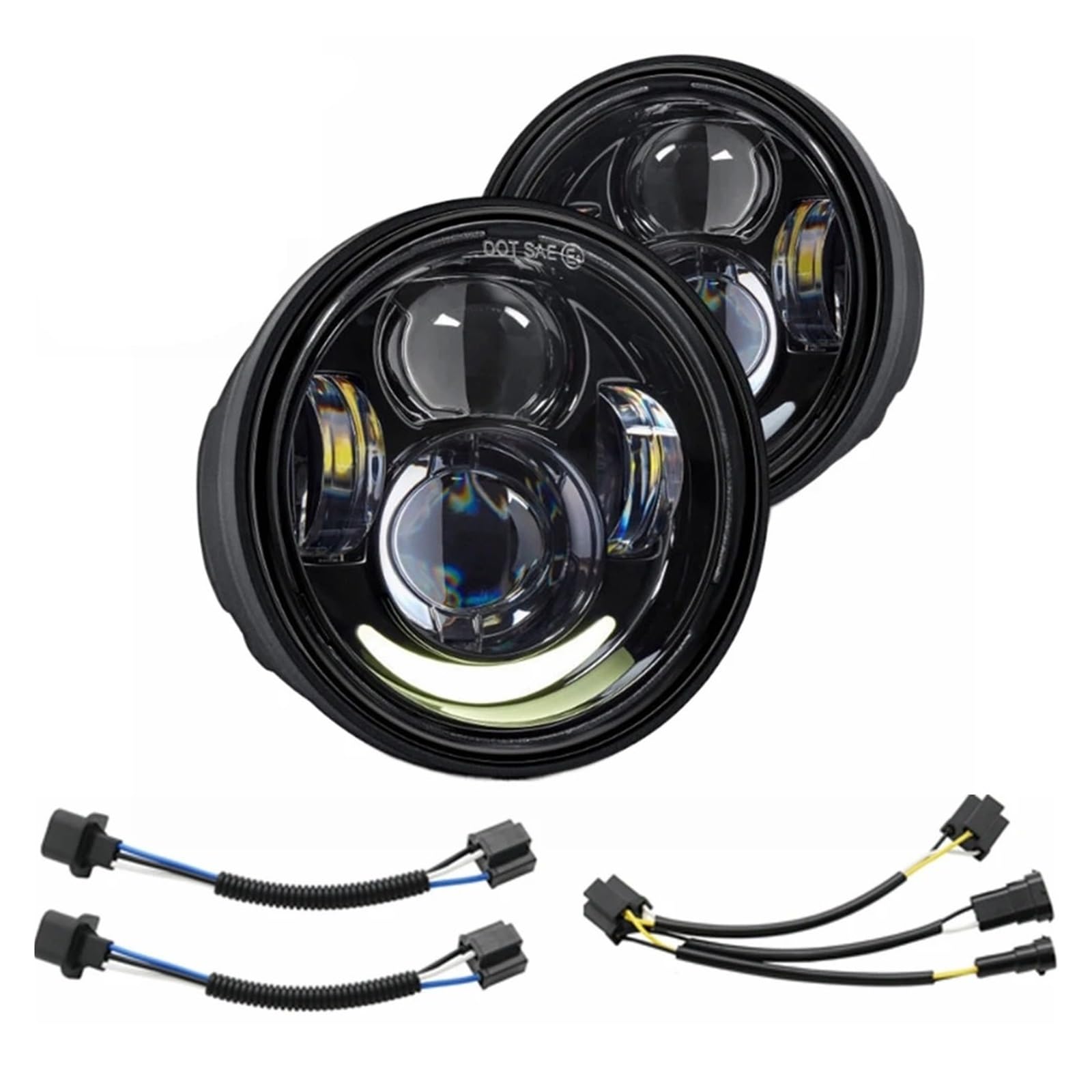 Phare LED H4 4,65 Pouces Pour FXDF Pour Dyna Pour Fat Pour Bob Double Moto 4,5 Pouces Doubles À LED Avec DRL Phare Avant(Black With DRL B)