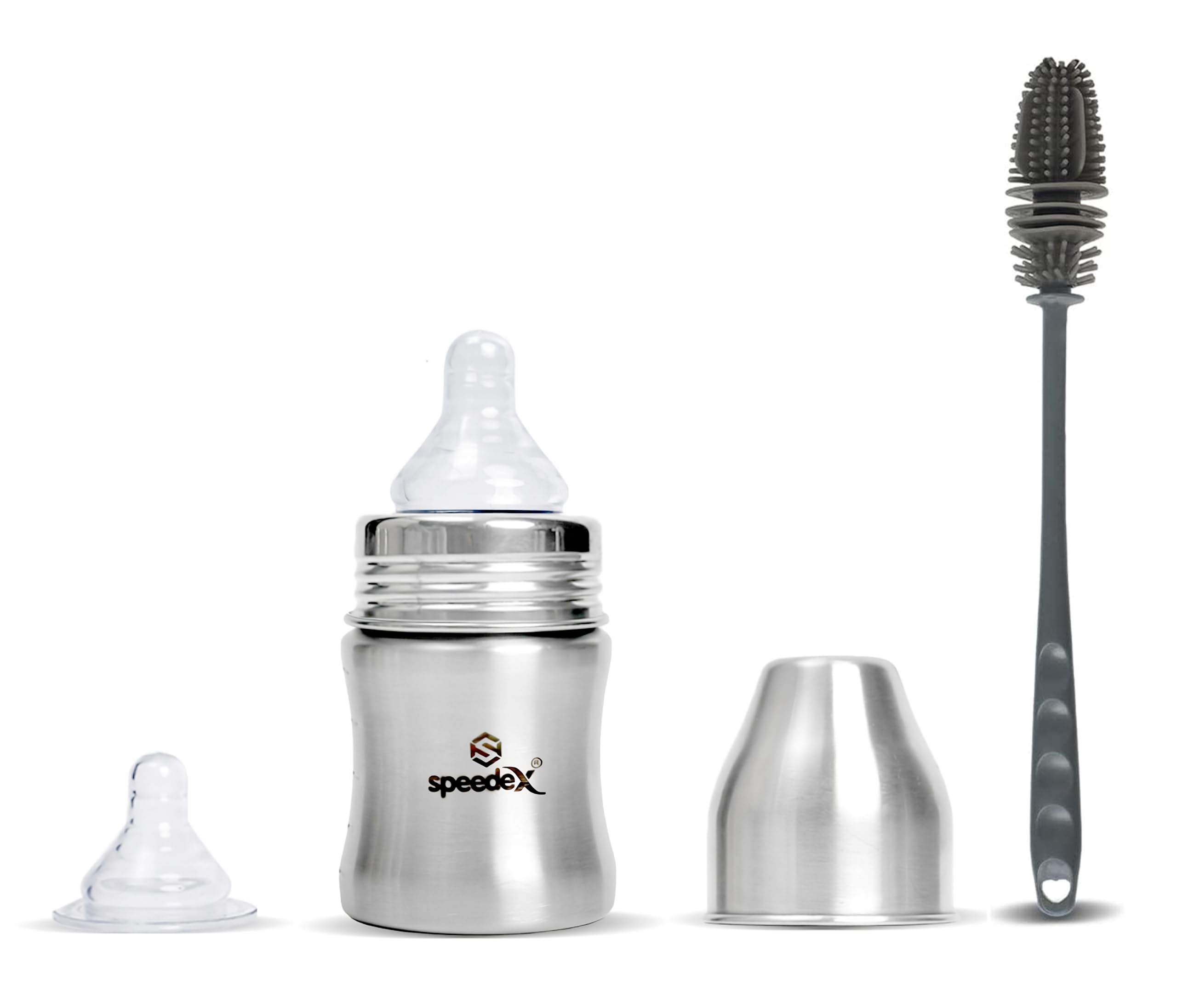 Speedex Stainless Steel Baby Feeding Bottle and Cleaning Brush Combo Wide Mouth with Internal ML Marking(125 ML with Brush 1 Extra Nipple Free) (B0BW213JJY) Amazon Price History, Amazon Price Tracker