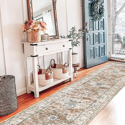 Pauwer Boho Hallway Runner Rug 2x10 Washable Entryway Area Rugs Non Slip Farmhouse Vintage Floor Mat Carpet Runner for Hallways Laundry Room Kitchen Bathroom Bedroom