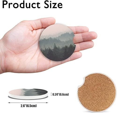 Miniatura 7 de Misty Forest - Posavasos absorbentes para automóvil, portavasos con base de corcho con muesca para el dedo para un fácil movimiento del portavasos