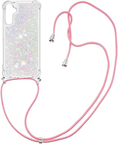 Miniatura 4 de Funda para teléfono compatible con Samsung Galaxy A34 5G, silicona TPU suave transparente con purpurina de arena movediza líquida con cordón