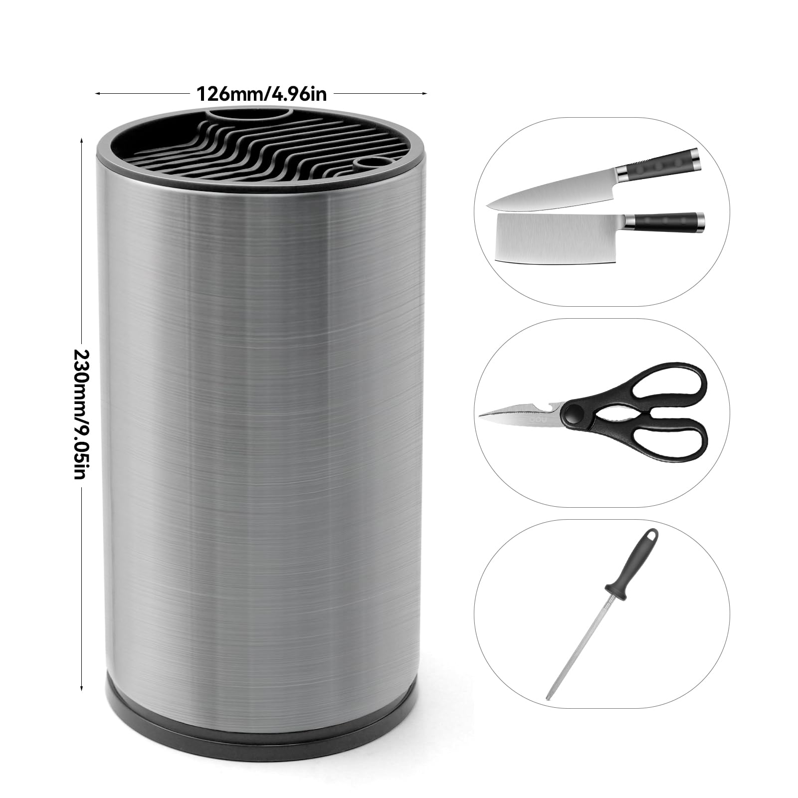Bloque de cuchillos de acero inoxidable sin cuchillo, soporte universal para cuchillos sin montar, bloques de cuchillos para más de 8 cuchillos, bloque redondo vacío, soporte para cuchillos de
