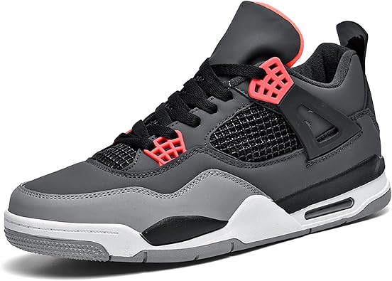 Men's Womens Air 4 Retro Classic Skate Shoes Trainers Fitness Basketball Shoes Casual Sneakers Work Running Walking Zapatos AY004 Black Gray UK 10