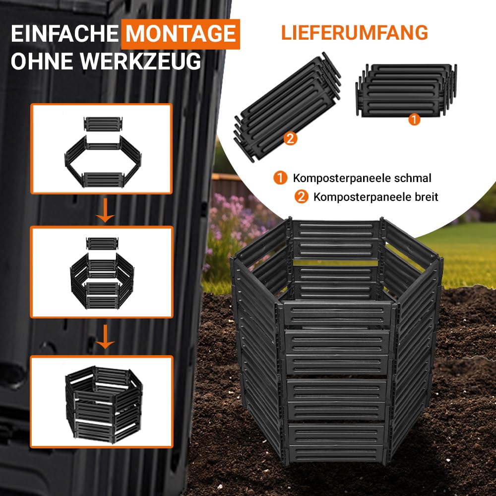 GARANTIA AIR-King Steckkomposter 850 Liter schwarz Komposter Garten | Schnellkomposter, Abfall & Recycling, Biomüll, Komposteimer, Kompost, Biotonne, Garten