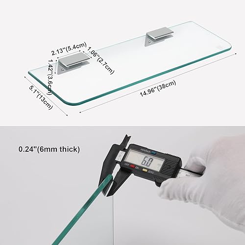 Miniatura 2 de Estantes de ducha de vidrio para baño, 2 niveles, de vidrio templado, estantes flotantes montados en la pared para el interior de la ducha,