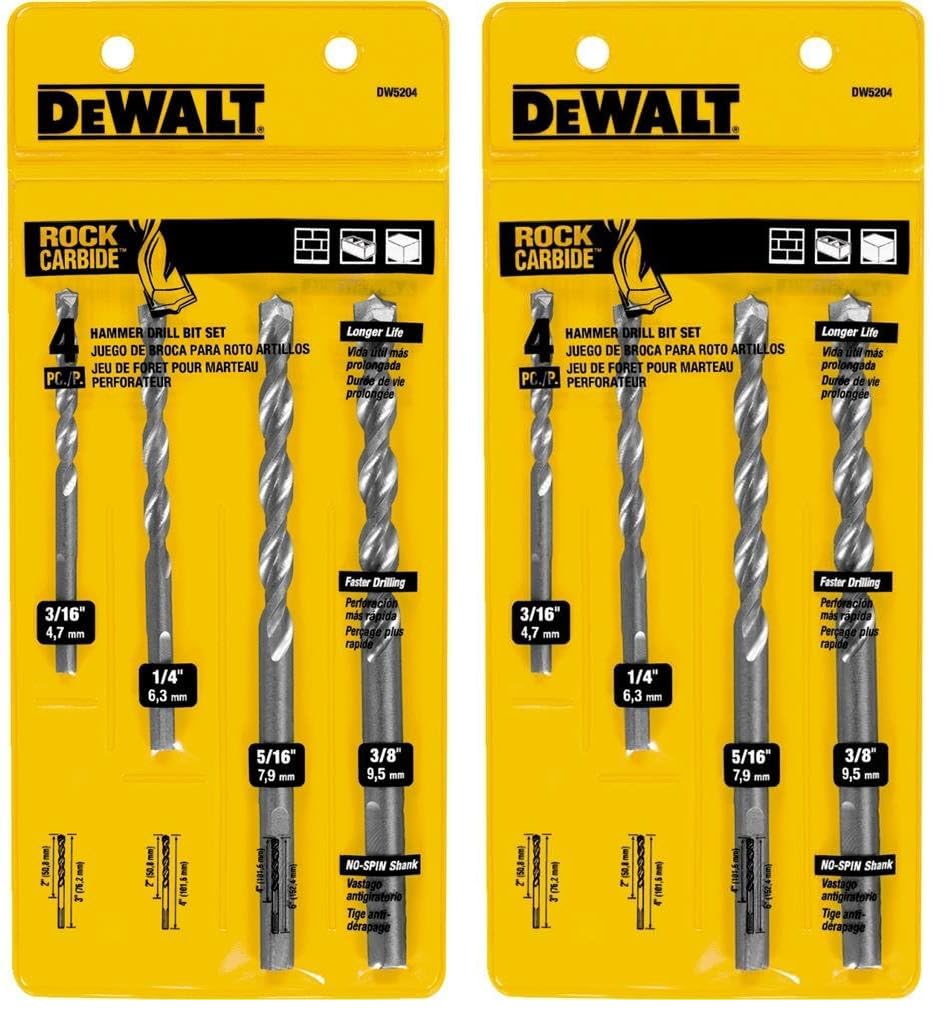 DEWALT Masonry Drill Bits - 4 Piece Set -2 DEWALT Masonry Drill Bits - 4 Piece Set -2
