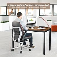 Vista 3 de JOYWA Escritorio de computadora de 40 pulgadas para oficina en casa, escritorio de PC de estilo moderno y simple, marco de metal negro, marrón