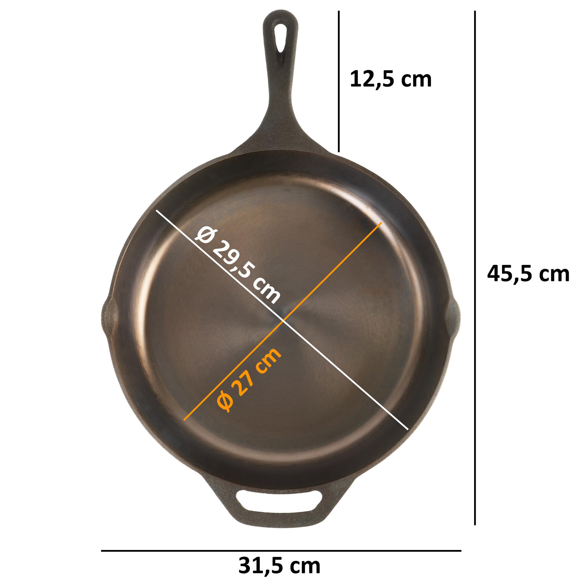 Mahlzeit Sartén de hierro fundido pulido con tapa, sartén con dos vertidos, tapa de la parrilla, sartén universal, sartén fundida pulida, sartén con tapa, borde alto (29,5 cm de diámetro)