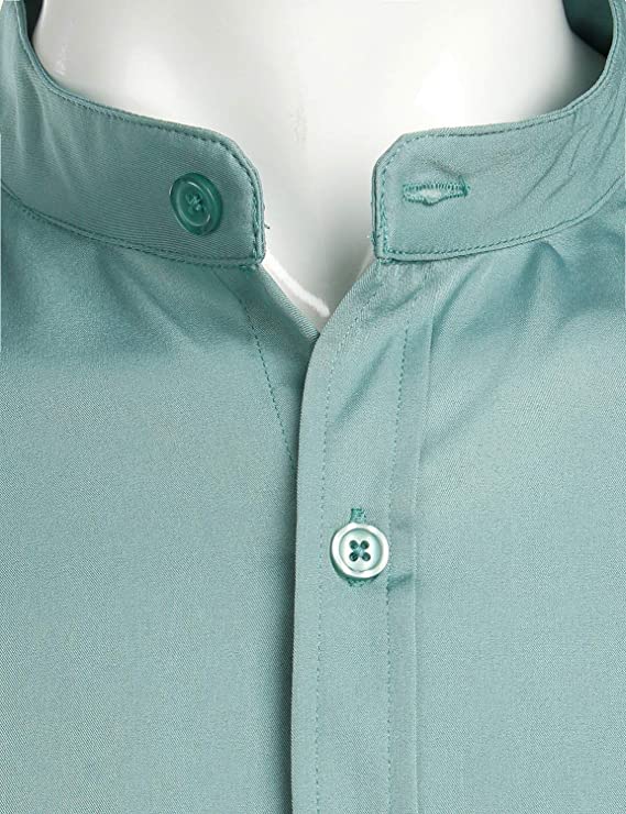 Image of Men's Solid Regular Fit Mandarin Collar Plain Shirt - PistaGreen