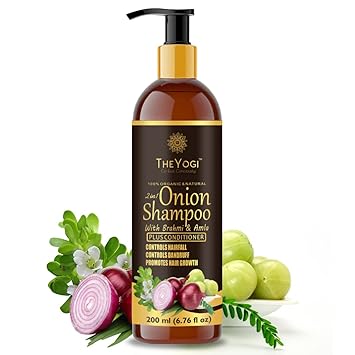 The Yogi Red Onion Shampoo for Hair Growth Hair fall Control & Dandruff Control with Conditioner, SLS and Paraben Free, Brahmi, Amla and 10 Natural Extracts & Herbs 200ml