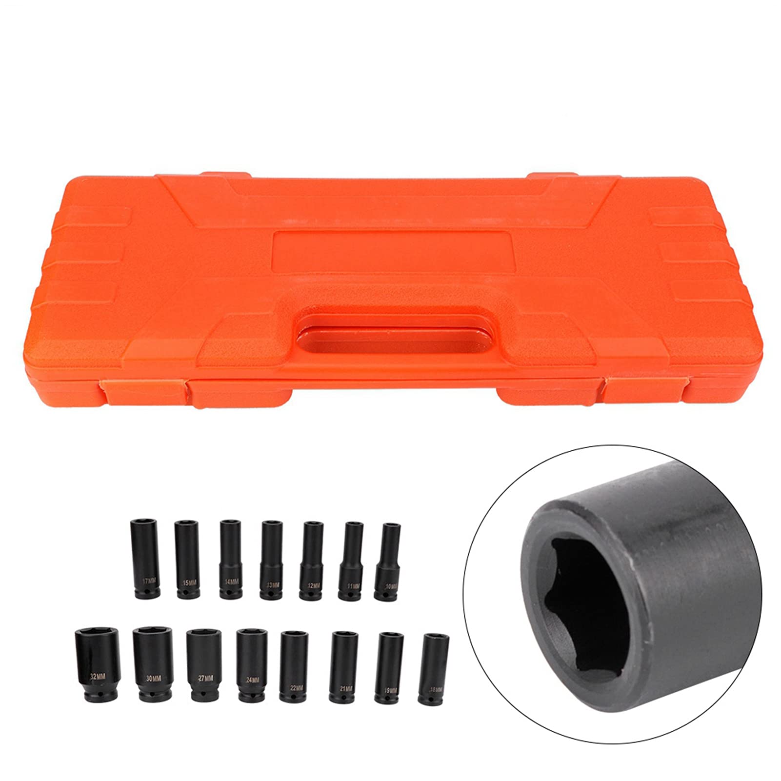 Naroote 15 szt. Zestaw Głębokich Nasadek Udarowych do Warsztatu Garażowego Trwały materiał Węglowy 10-32 Mm Napęd 1/2 Cala