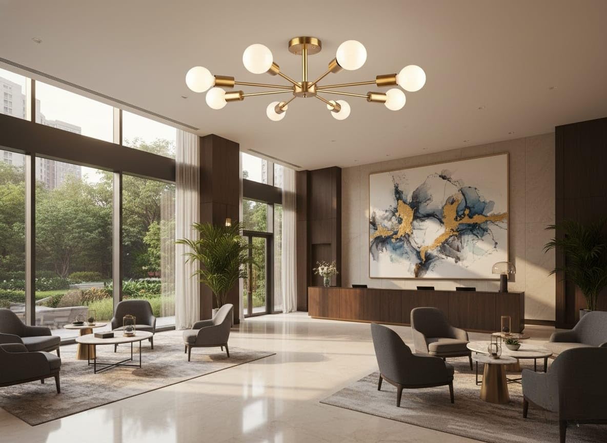 Modern Sputnik Chandelier Gold Brass 8 Light Semi Flush Ceiling Lamp E27 Base-image-40