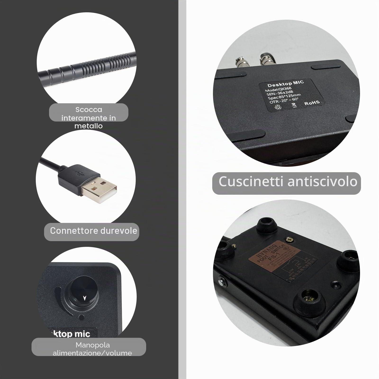 Microfono USB da tavolo con pedale PTT – Impostazioni personalizzabili