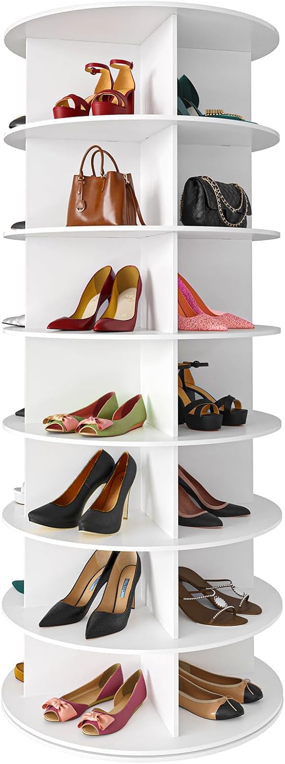 bimiti Zapatero giratorio de 7 niveles, torre giratoria de pie, 360°, organizador de almacenamiento fácil de montar, sostiene más de 28 pares de zapatos para entrada y armario (7 niveles)