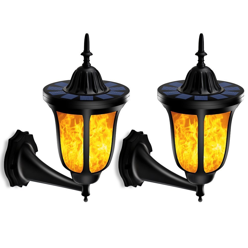Lampada solare da giardino con fiamma tremolante, Siomentdi illuminazione esterna senza fili impermeabile a parete notte luci lanterna design per porta patio yard (2)