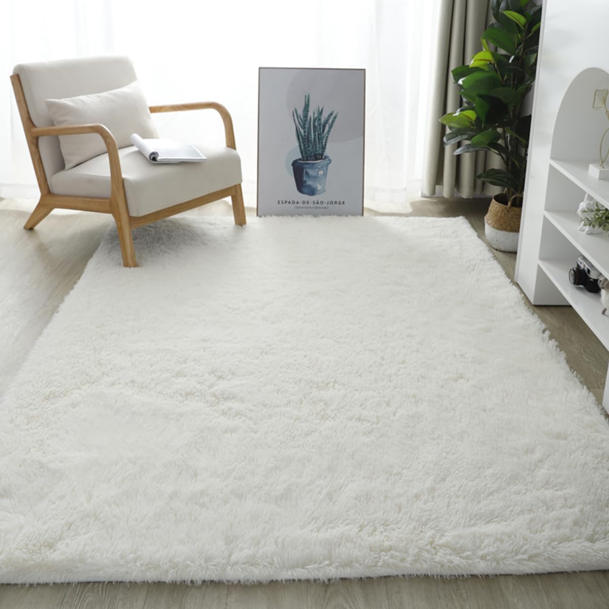 Tapis Salon Chambre Blanc 160 x 230 cm à Poils Longs Tapis de Chambre Descente de lit Moelleux Tapis Doux Poils Longs pour Salon Chambre Canapé
