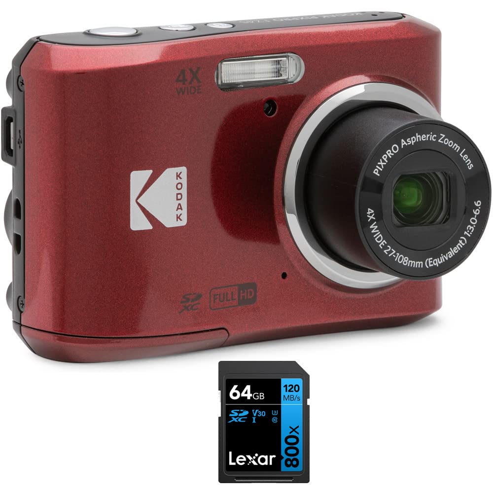 Kodak FZ45RD PIXPRO 16MP Digital Camera Red Bundle with Lexar 64GB High-Performance 800x UHS-I SDHC Memory Card Blue Series-image-16