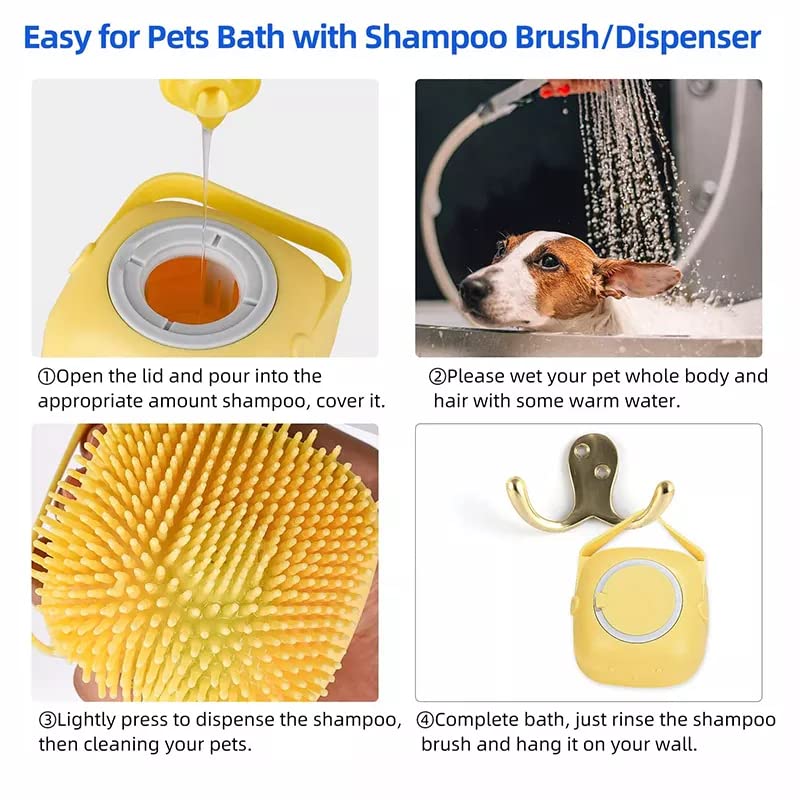 Vista 4 de Baño cachorro perro grande gato baño masaje cepillo suave seguridad silicona mascotas accesorios para multifuncional amarillo