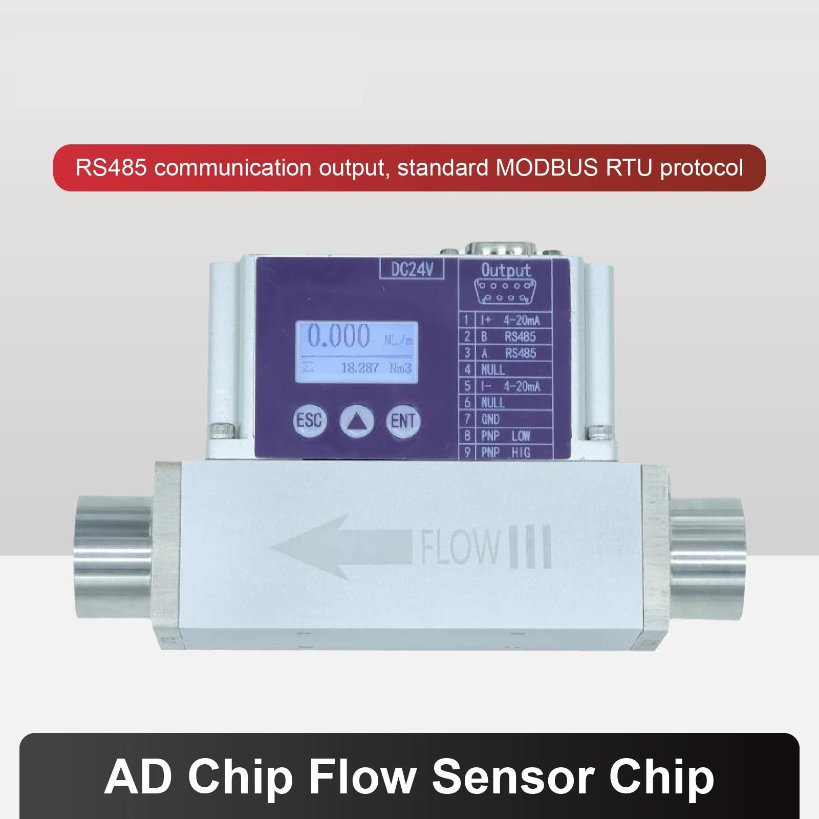 Wasserdurchflussmesser, RS485-Gas-Massendurchflussmesser, bidirektionaler digitaler Anzeigesensor for Luft-Stickstoff-Sauerstoff-Wasserstoff-Helium-Durchflusserkennung(Air-3-300NmL-min)