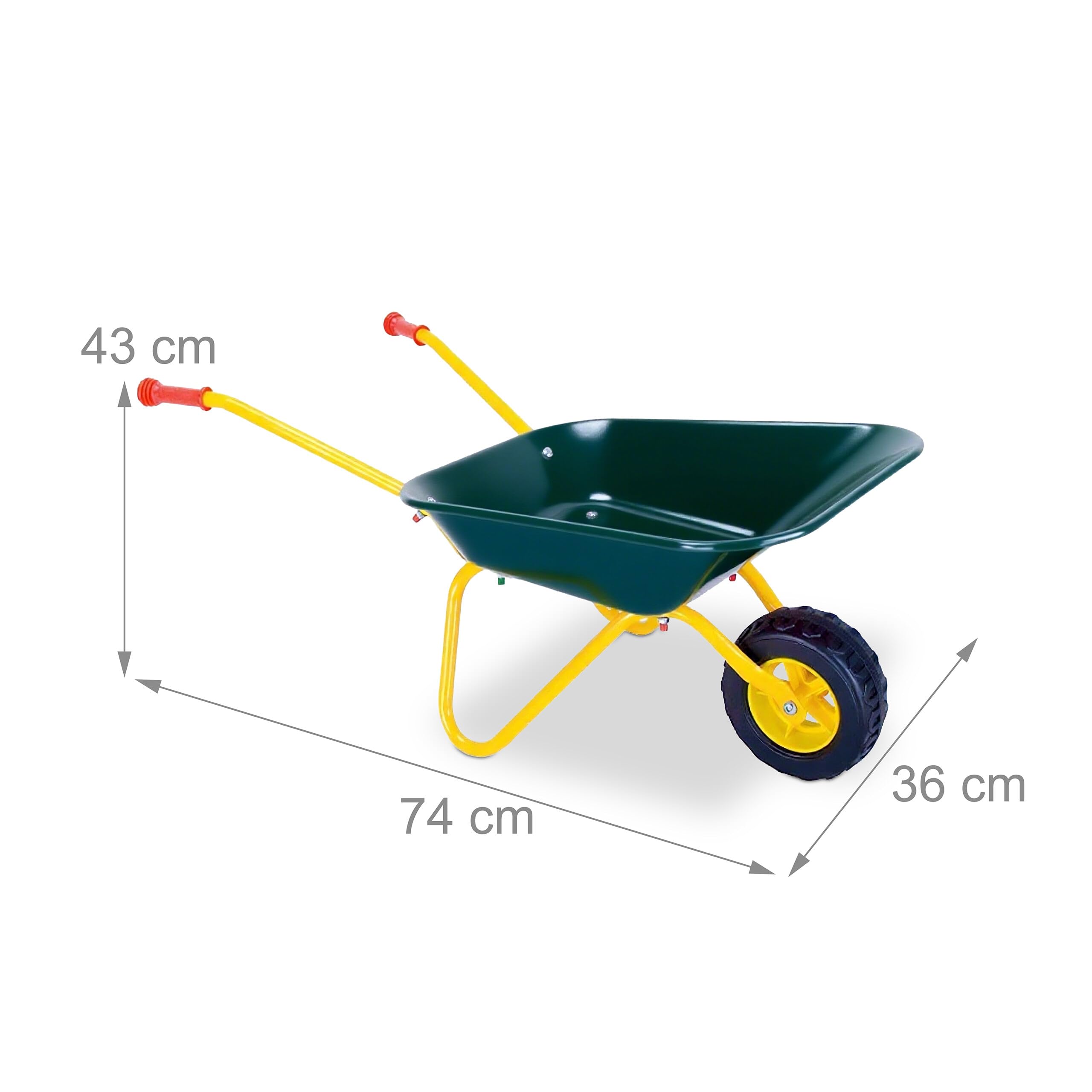 Relaxdays Brouette pour Enfants, poignées gommées, H x L x P : 43 x 74 x 36 cm, métal, Plastique, Vert