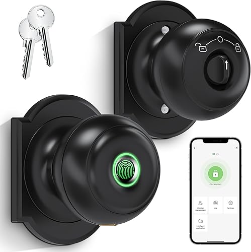 GeekTale Cerradura de puerta de huellas dactilares, cerradura inteligente con aplicación, cerradura de puerta biométrica, perilla de puerta con