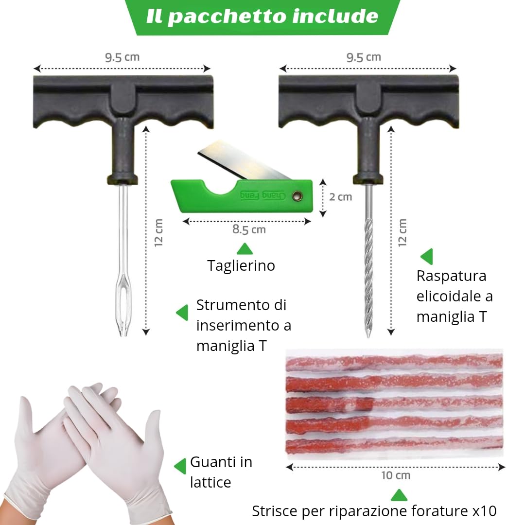 Kit Riparazione Pneumatici NOOGUI - Per Auto, Moto E Bici, Con Tasselli, Attrezzi E Guanti, Pronto In 15 Minuti - Foto 5