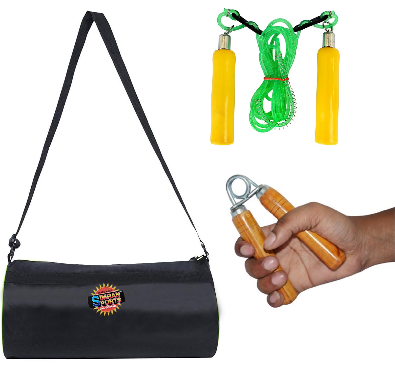 SIMRAN SPORTS Home Gym Accessories Gym Bag with Green Wooden Skipping Rope, Hand Grip-image-47