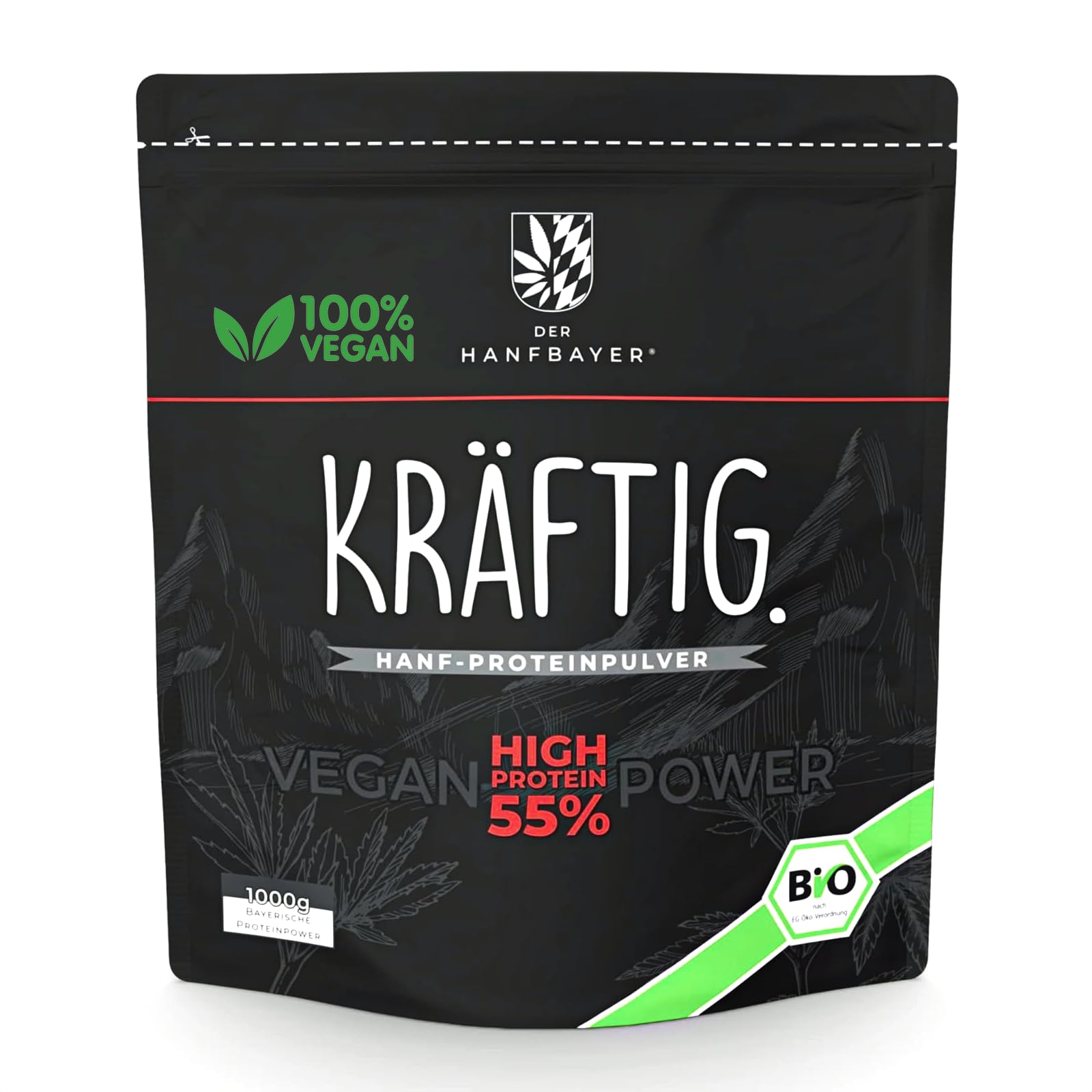 regionales Hanf Protein Pulver 1 kg [MIT 55% PROTEIN] - inkl. LECKERE E-Rezepte - veganes Proteinpulver mit Magnesium & Aminosäuren für Muskelaufbau - wasserlösliches Hanfprotein