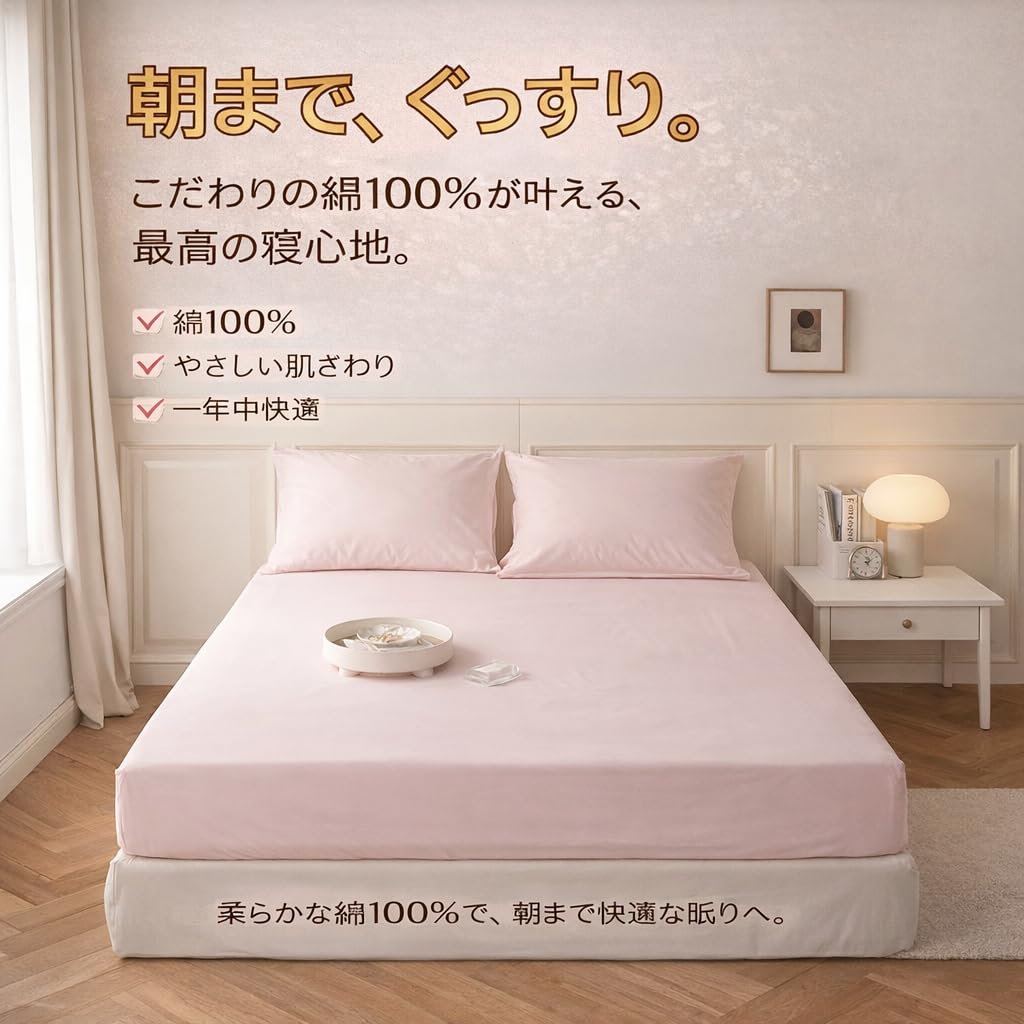 Amazon｜Zephyra ボックスシーツ 綿100% ピンク シングル・120x200cm
