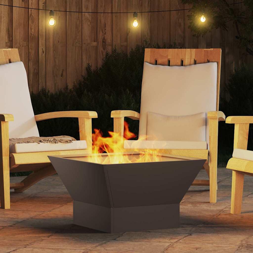 Chimenea negra de acero 60 x 60 x 35 cm, moderna estufa de jardín para terraza y exterior, calentador duradero con llama y diseño práctico para un calor acogedor al aire libre