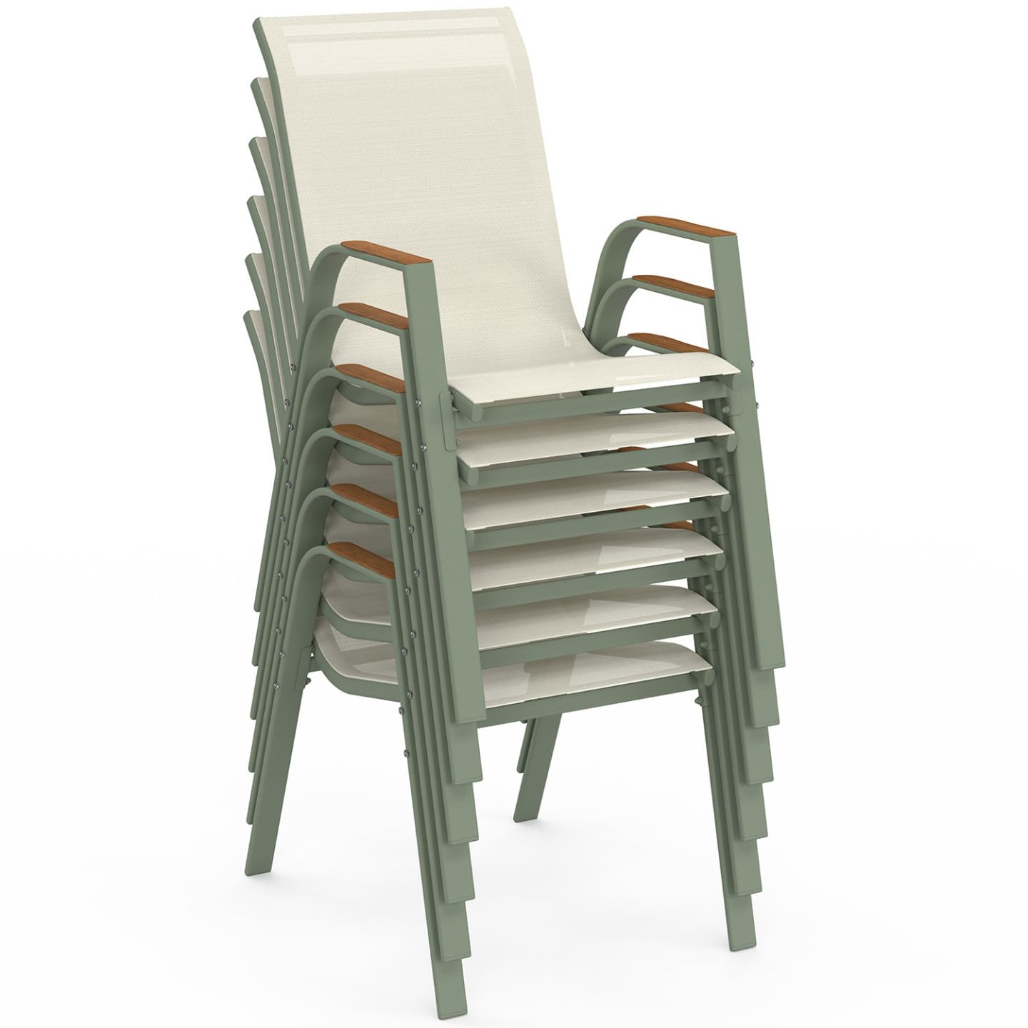 IDMarket - Lot de 6 chaises de Jardin NOUMEA empilables Vert et Bois