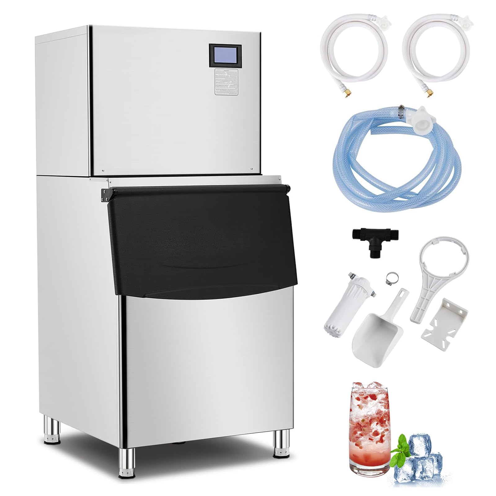 Zstar Commercial Ice Maker Machine 550LBS/24H, Freestanding Large Ice Maker with 350LBS Ice Storage Bin, Ice Ready in 5-15min, Stainless Steel Industrial ice Machine for Commercial Restaurant Cafe Bar